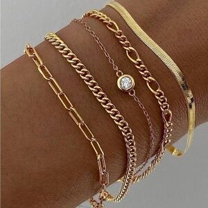 GOLD 14k Gold Plated 5pc Cubic Zirconia Bracelet Set